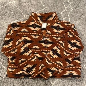 American Eagle Outfitters Rust Aztec Sherpa Half-Zip Pullover